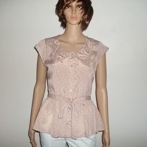 LC  Polka Dot Jewel Tie Buttons Womens' Top-S,NWOT